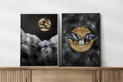 Affiche de Chauve-Souris et Lune Dorée