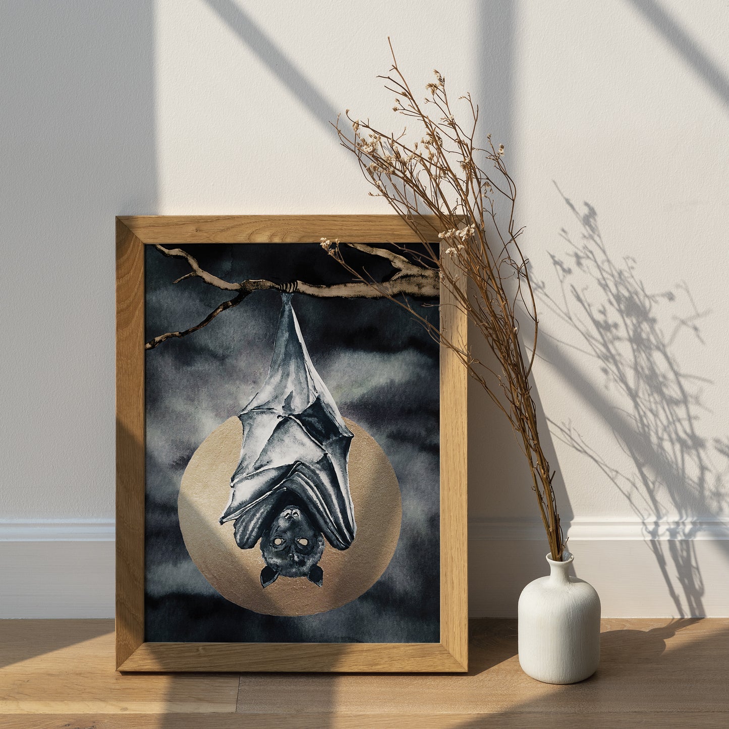 Affiche de Chauve-Souris et Pleine Lune Dorée