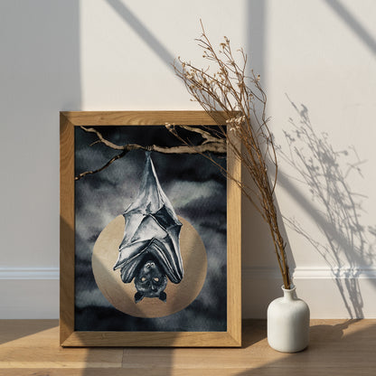 Affiche de Chauve-Souris et Pleine Lune Dorée