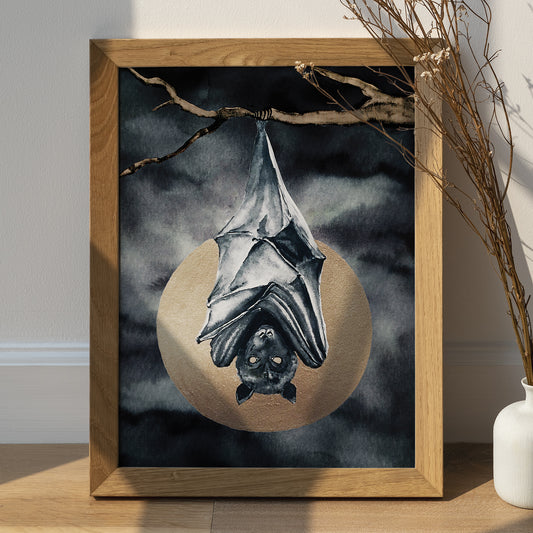 Affiche de Chauve-Souris et Pleine Lune Dorée