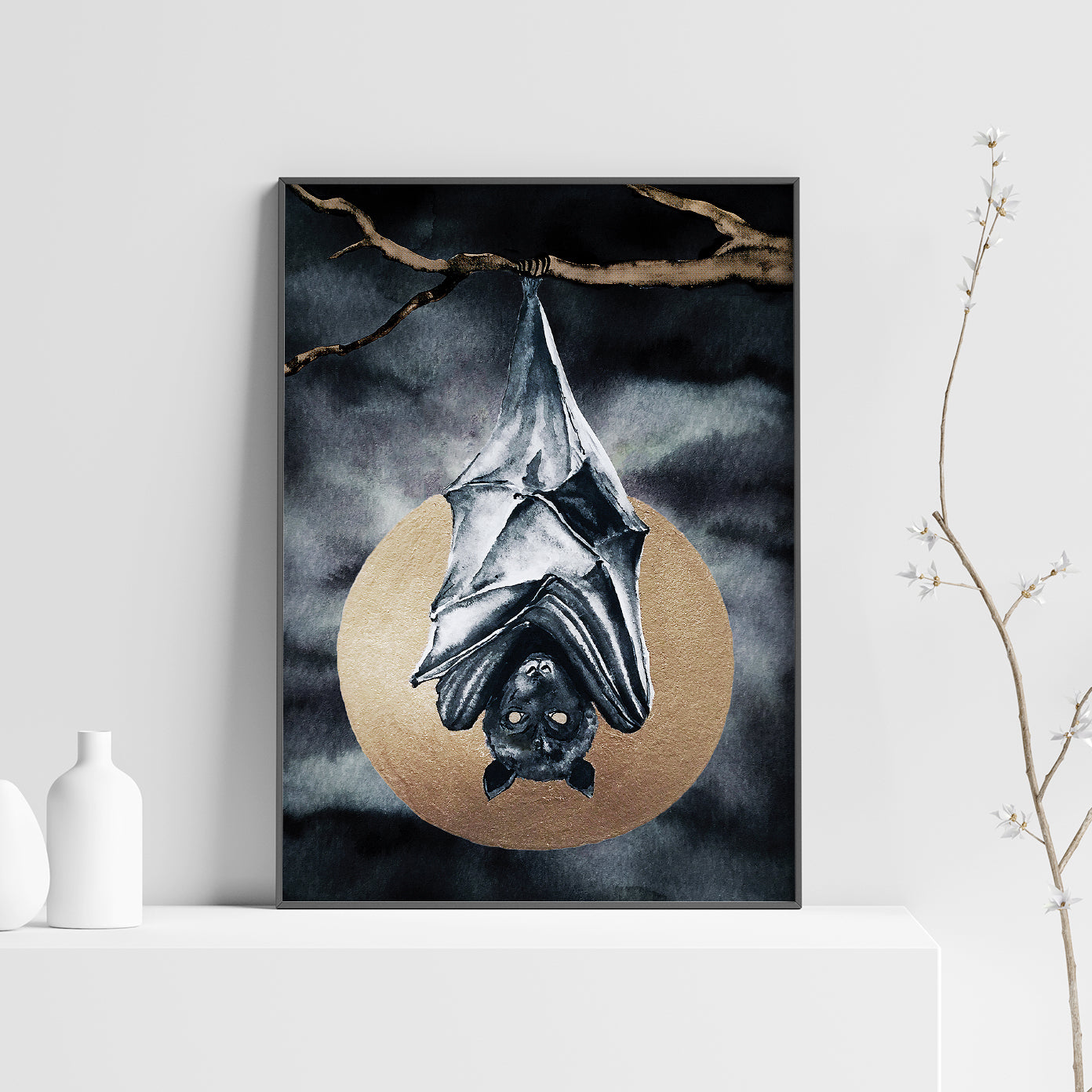 Affiche de Chauve-Souris et Pleine Lune Dorée