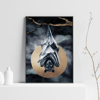 Affiche de Chauve-Souris et Pleine Lune Dorée