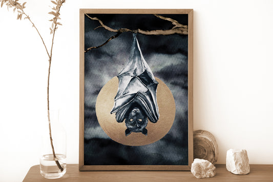 Affiche de Chauve-Souris et Pleine Lune Dorée