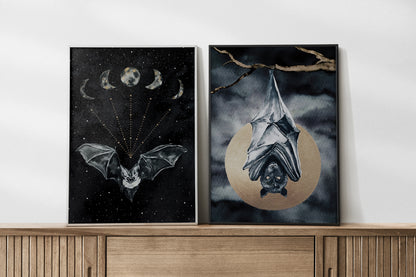 Affiche de Chauve-Souris et Pleine Lune Dorée