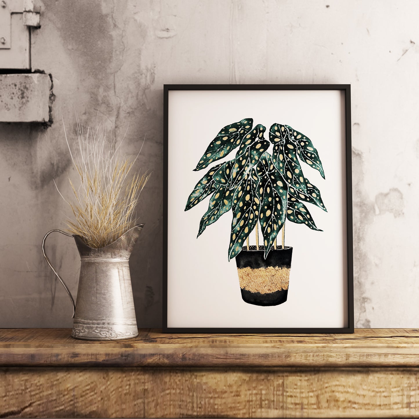 Affiche de plante Chaîne de coeurs, illustration botanique noir et or