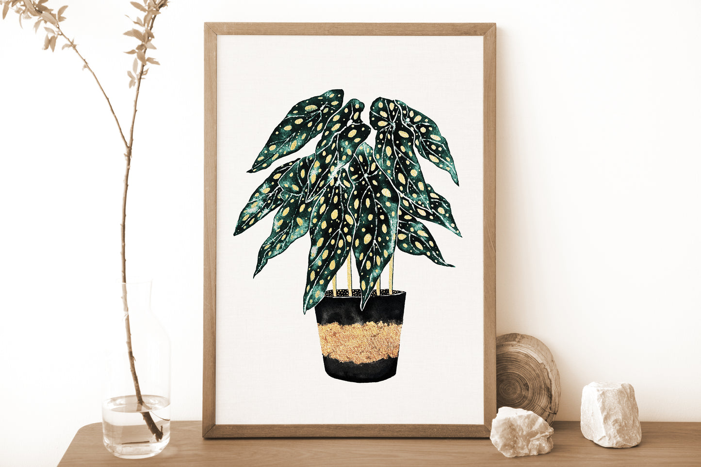 Affiche de plante Chaîne de coeurs, illustration botanique noir et or