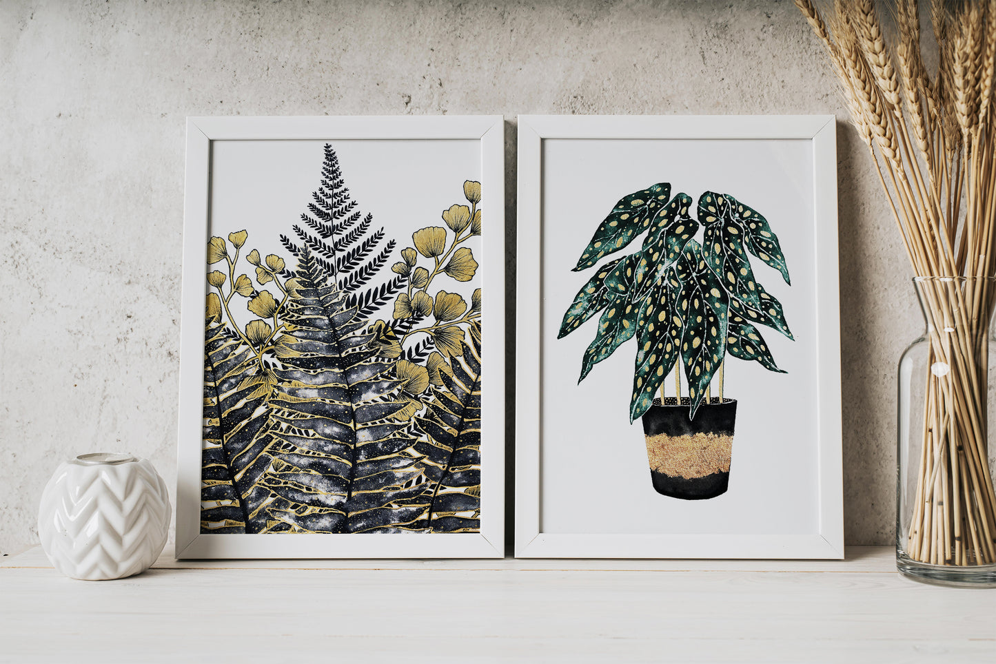 Affiche de plante Chaîne de coeurs, illustration botanique noir et or
