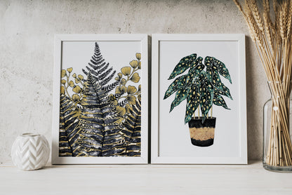 Affiche de plante Chaîne de coeurs, illustration botanique noir et or