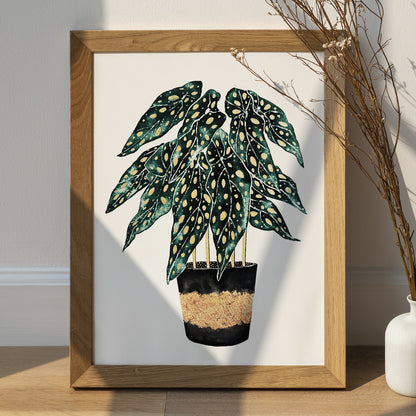 Affiche de plante Chaîne de coeurs, illustration botanique noir et or