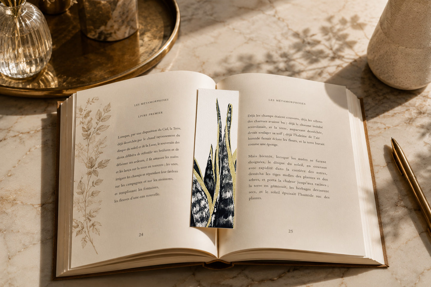 Marque Pages botaniques de plantes noir et or