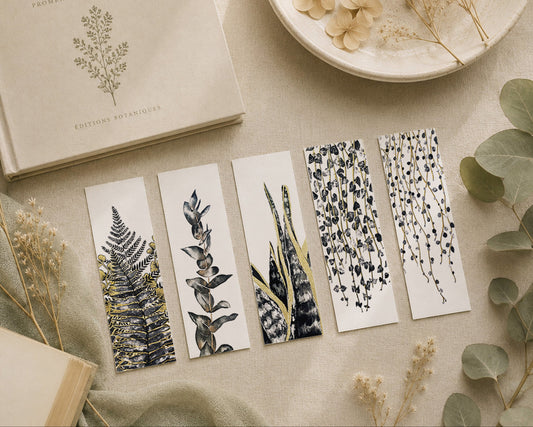 Marque Pages botaniques de plantes noir et or