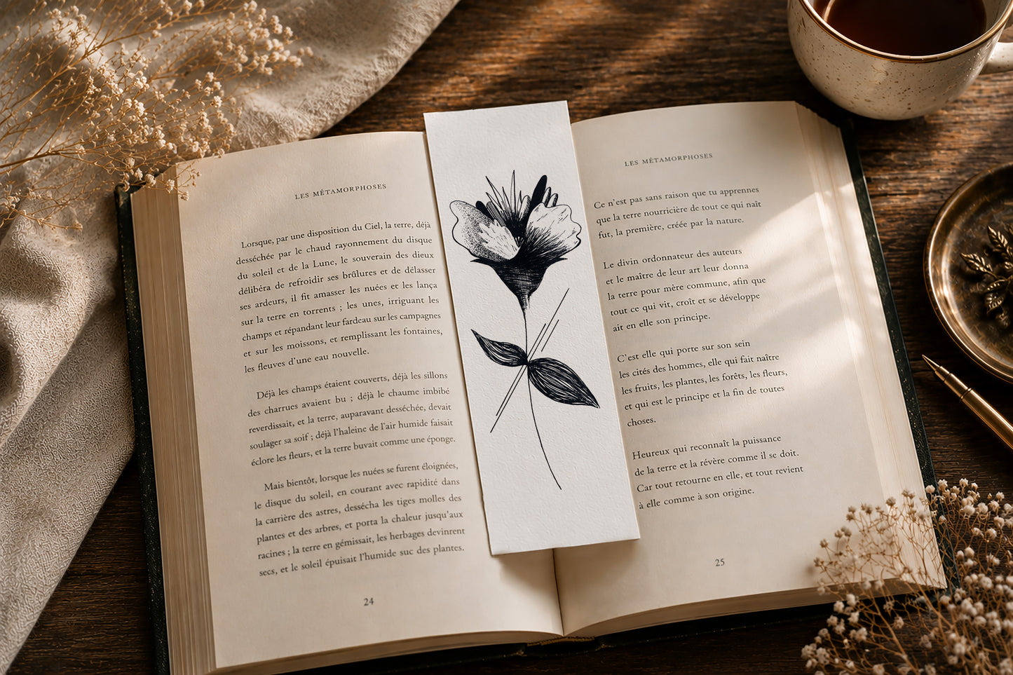 Marque Pages botaniques de plantes noir et or