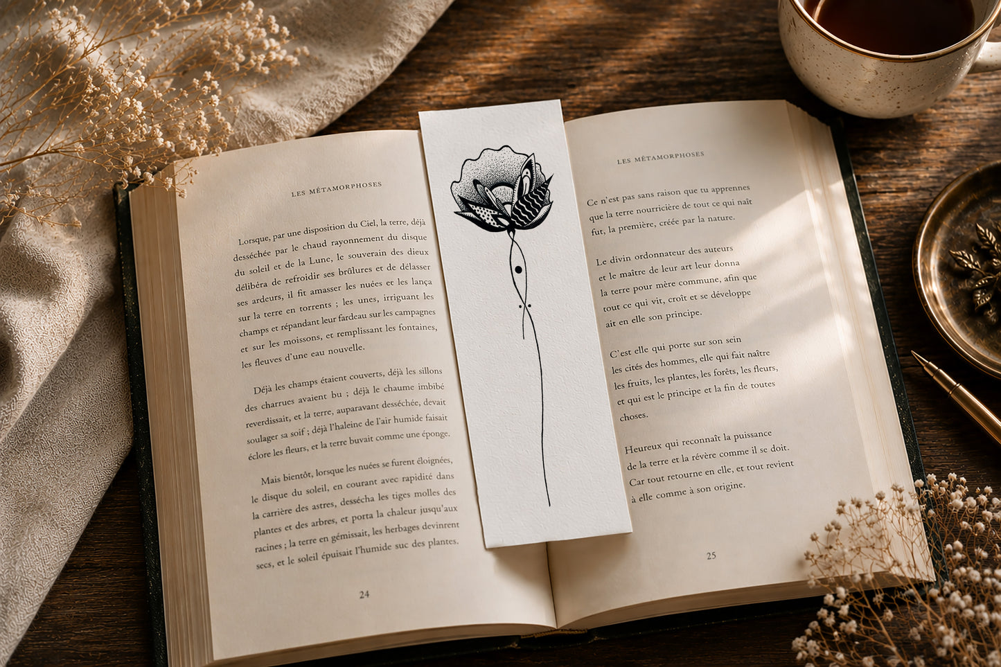 Marque Pages botaniques de plantes noir et or