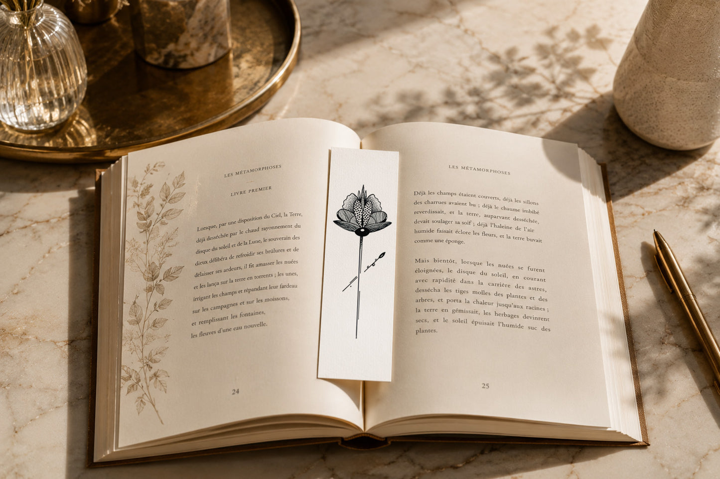Marque Pages botaniques de plantes noir et or