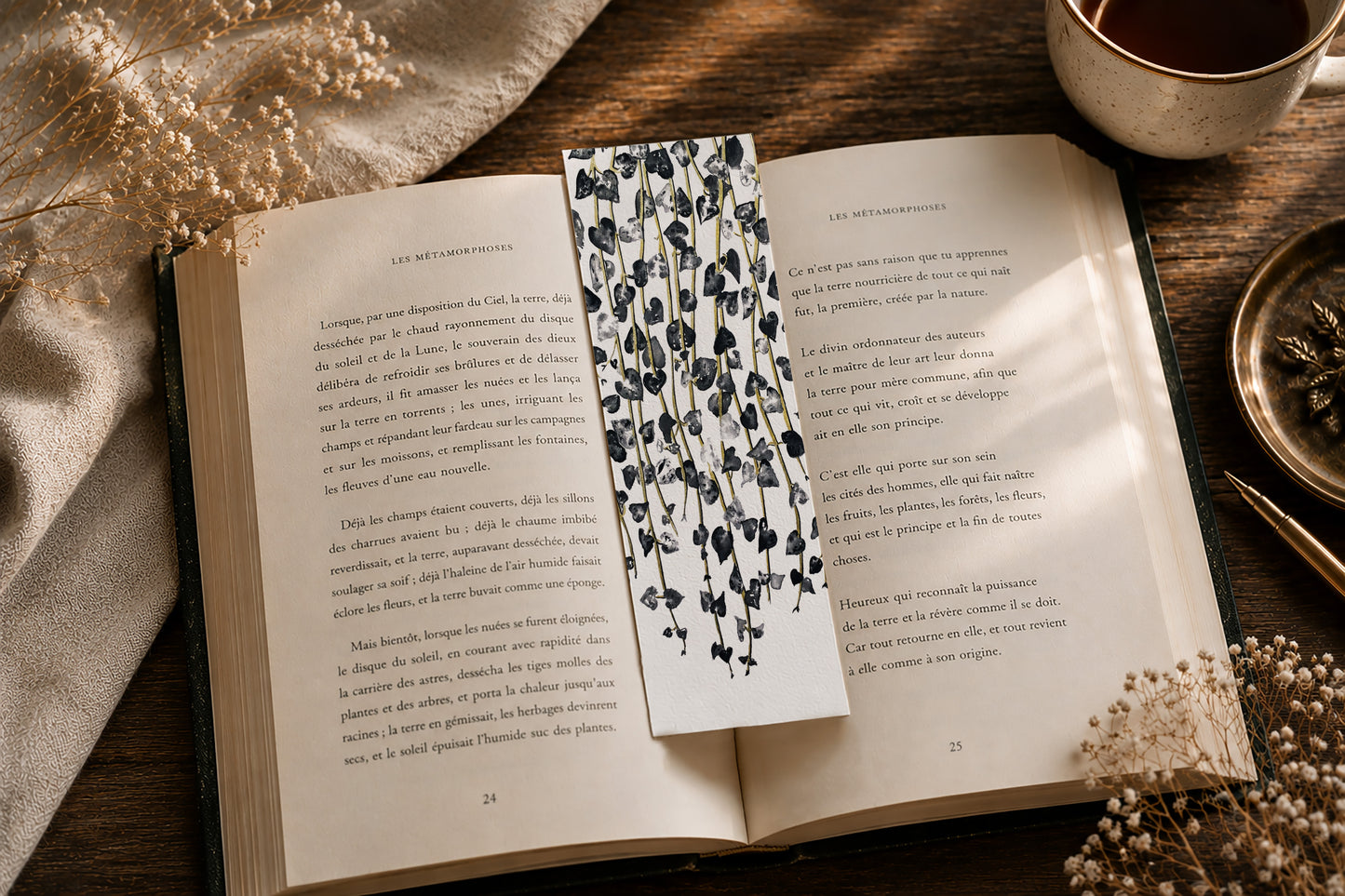 Marque Pages botaniques de plantes noir et or