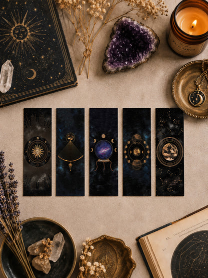 Marque Pages Célestes et witchy, Lunes Soleil Boule cristal