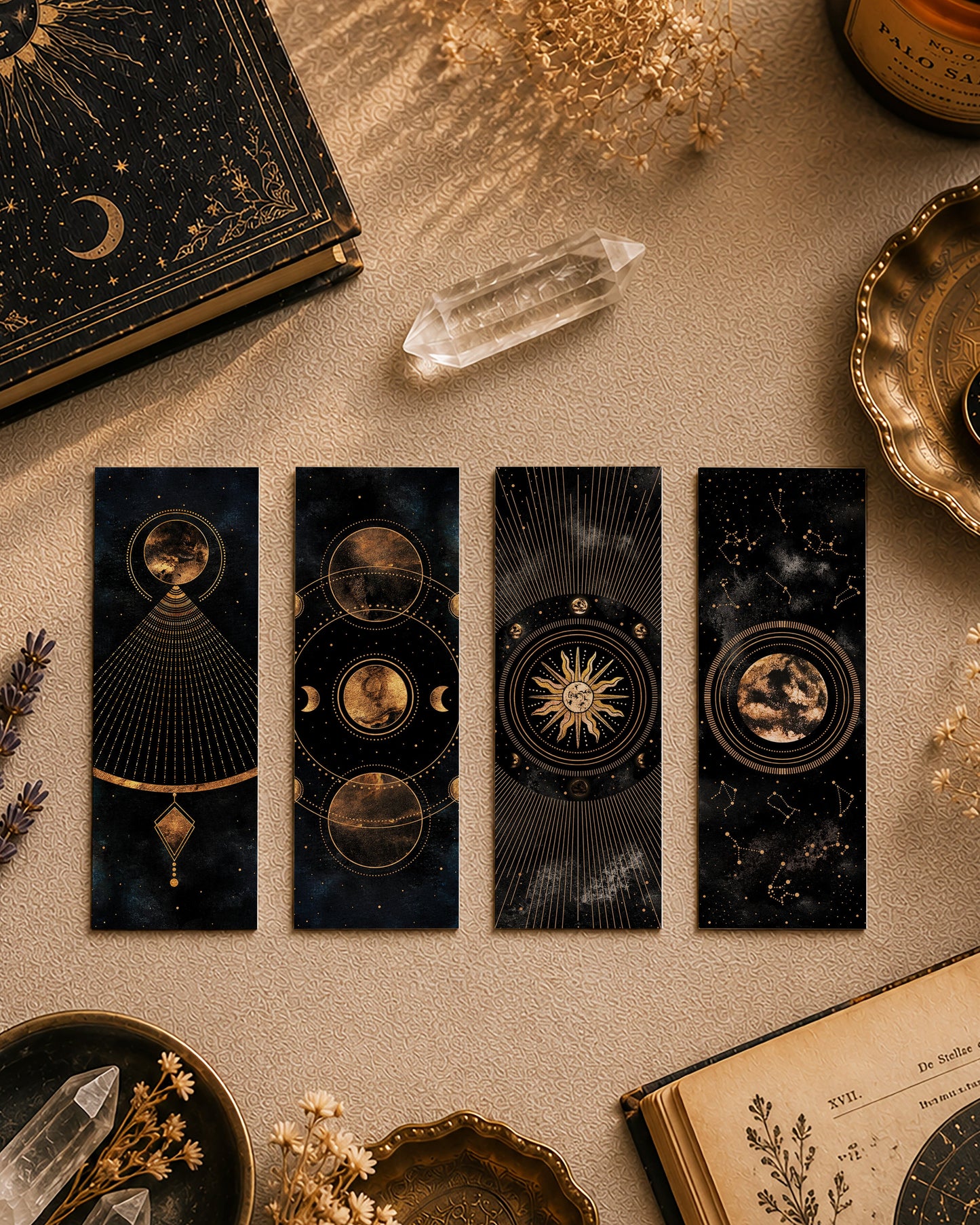 Marque Pages Célestes et witchy, Lunes Soleil Boule cristal