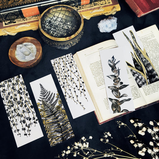 Marque Pages botaniques de plantes noir et or