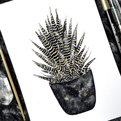 Affiche de plante Sansevieria, illustration botanique noir et or