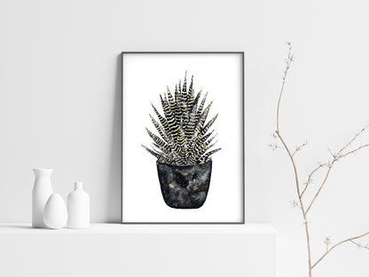Affiche de plante Sansevieria, illustration botanique noir et or