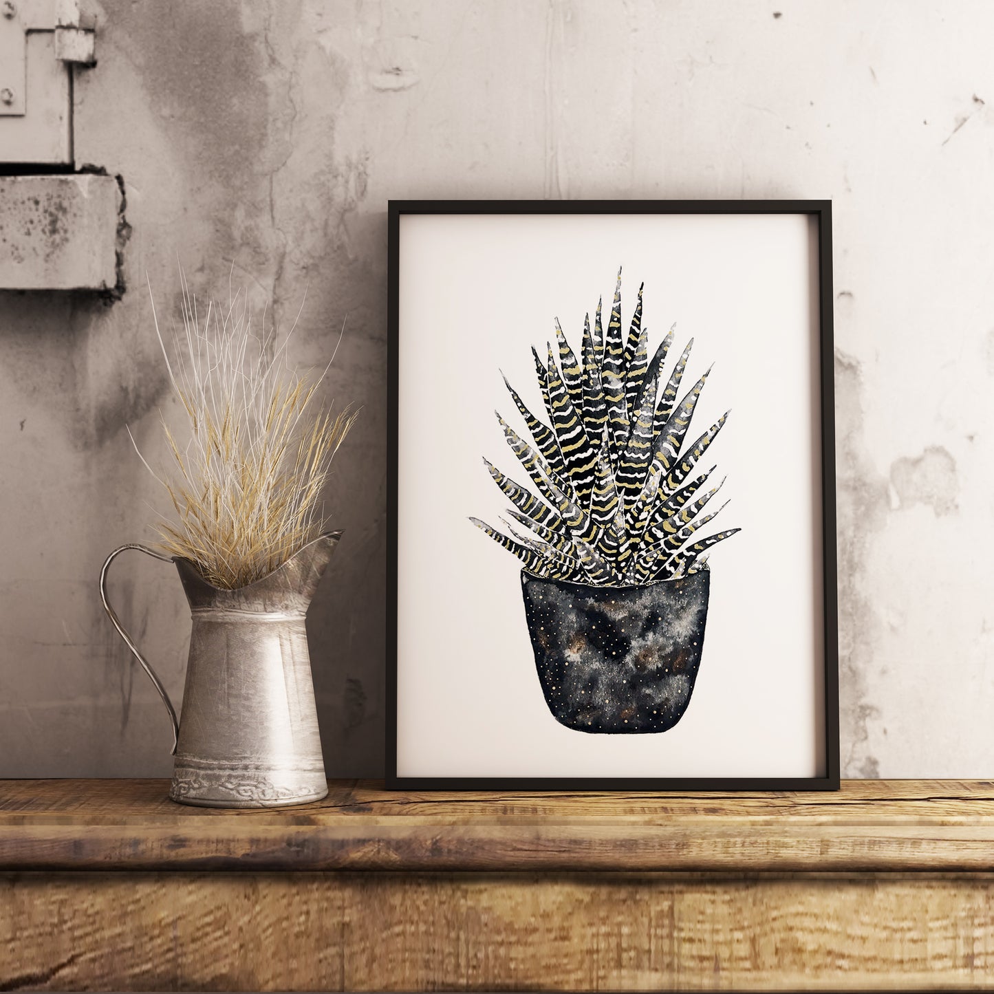 Affiche de plante Sansevieria, illustration botanique noir et or