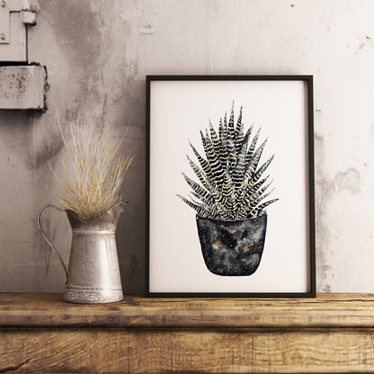 Affiche de plante Sansevieria, illustration botanique noir et or