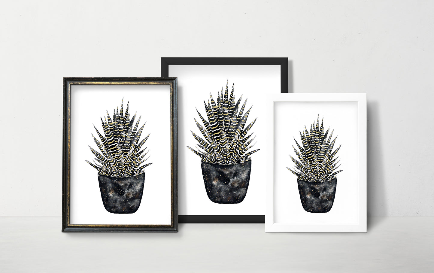 Affiche de plante Sansevieria, illustration botanique noir et or