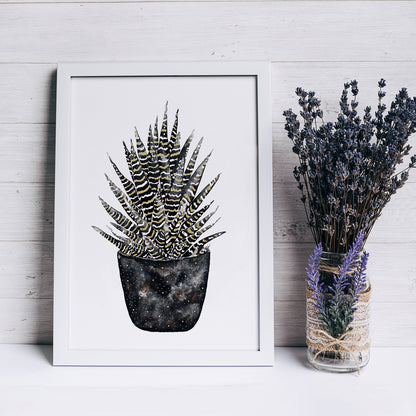Affiche de plante Sansevieria, illustration botanique noir et or
