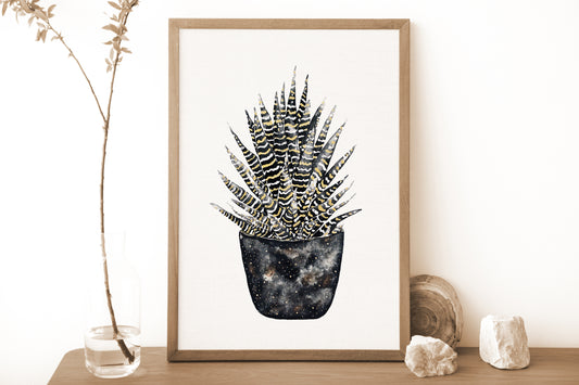 Affiche de plante Sansevieria, illustration botanique noir et or