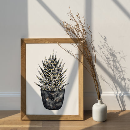 Affiche de plante Sansevieria, illustration botanique noir et or