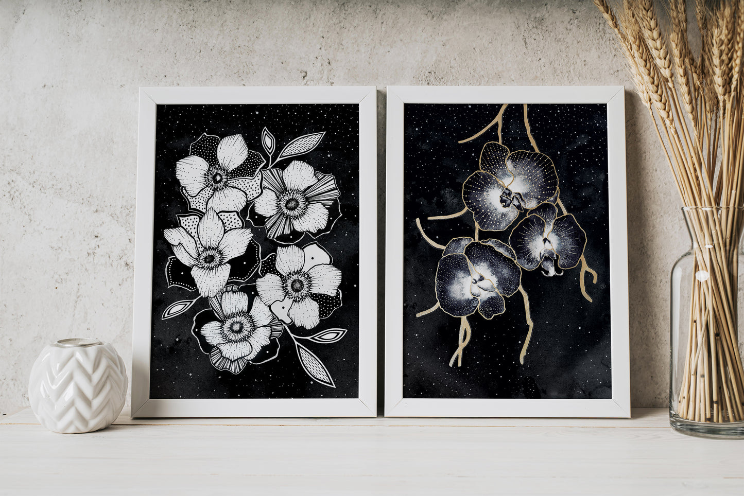 Affiche de fleurs orchidées célestes, art mural floral