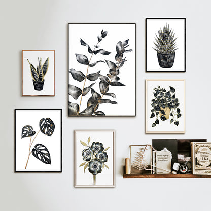 Affiche de plante Eucalyptus, illustration botanique noir et or
