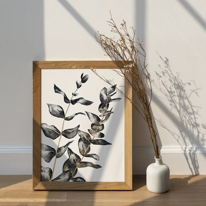 Affiche de plante Eucalyptus, illustration botanique noir et or