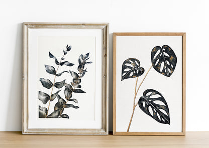 Affiche de plante Eucalyptus, illustration botanique noir et or