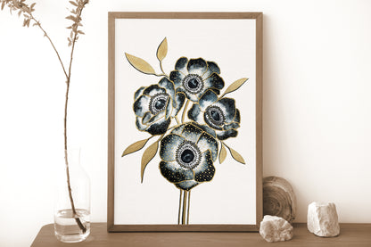 Affiche de fleurs anémones, art mural floral