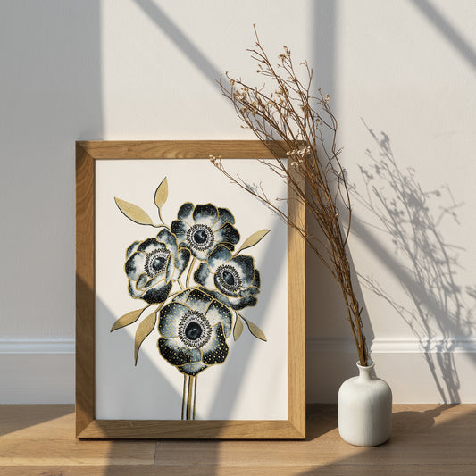 Affiche de fleurs anémones, art mural floral