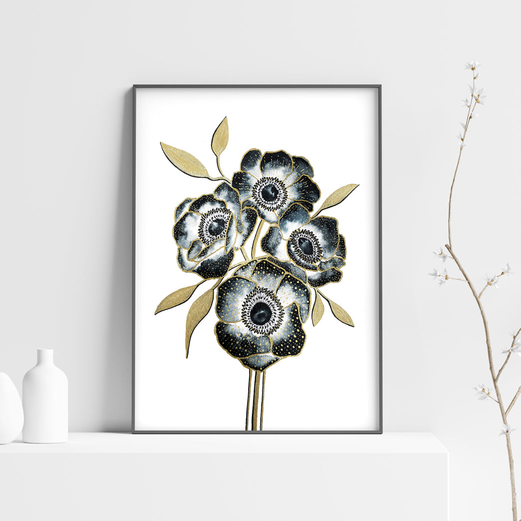 Affiche de fleurs anémones, art mural floral
