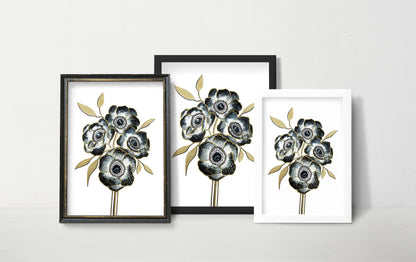 Affiche de fleurs anémones, art mural floral