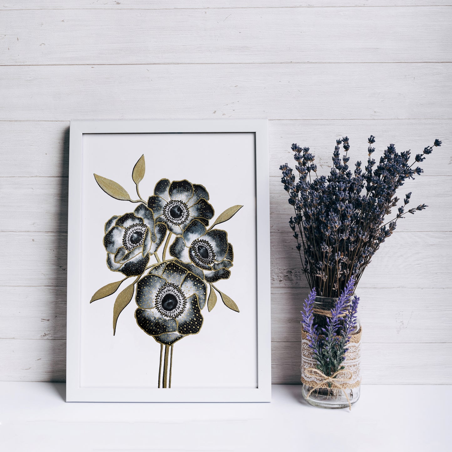 Affiche de fleurs anémones, art mural floral