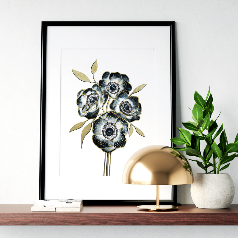 Affiche de fleurs anémones, art mural floral
