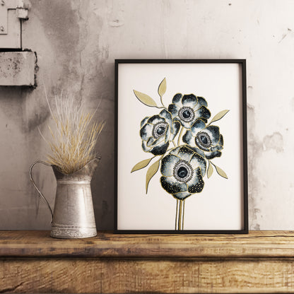 Affiche de fleurs anémones, art mural floral