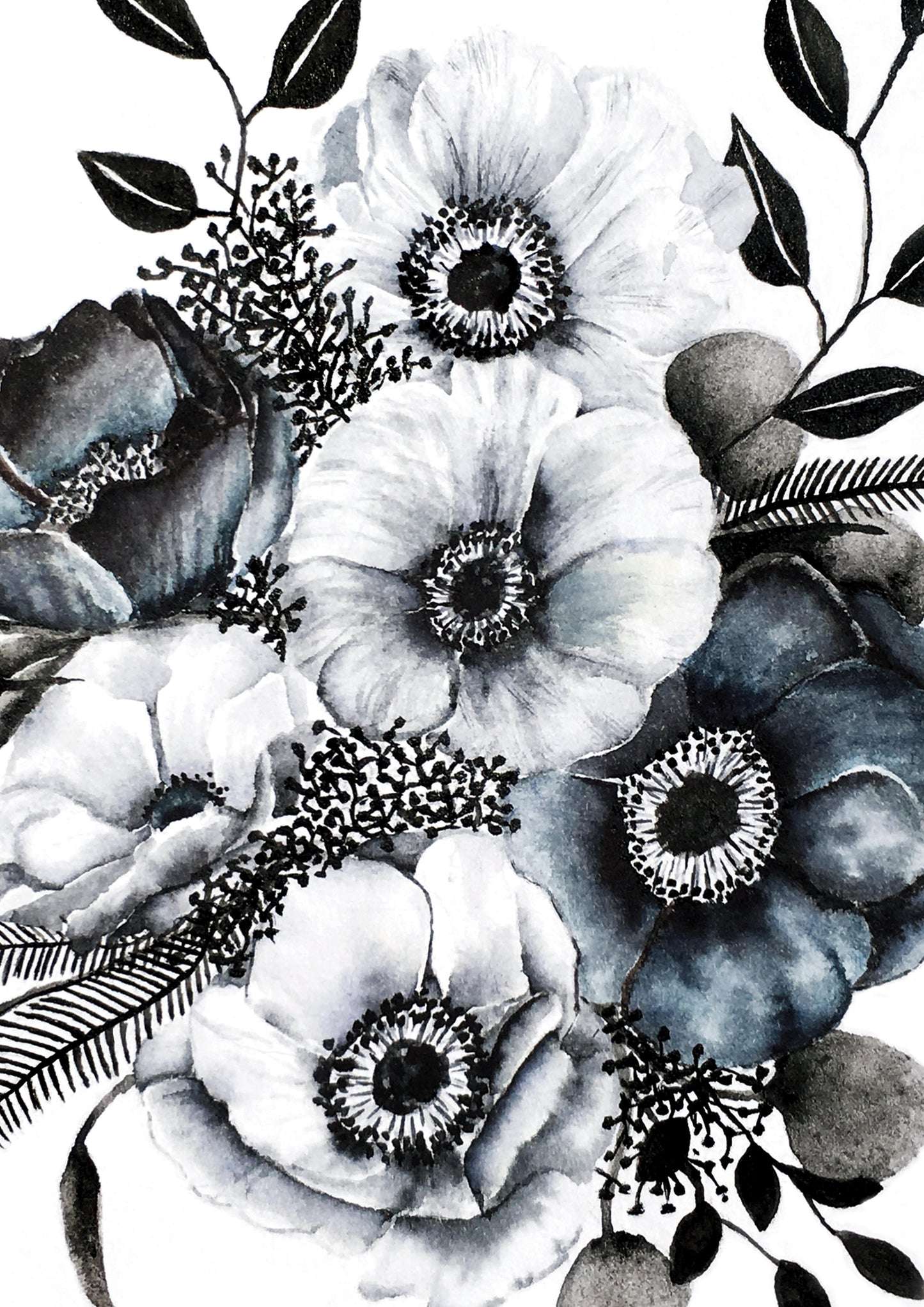 Affiche de fleurs anémones, art mural floral bouquet