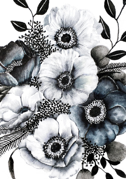 Affiche de fleurs anémones, art mural floral bouquet