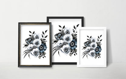 Affiche de fleurs anémones, art mural floral bouquet