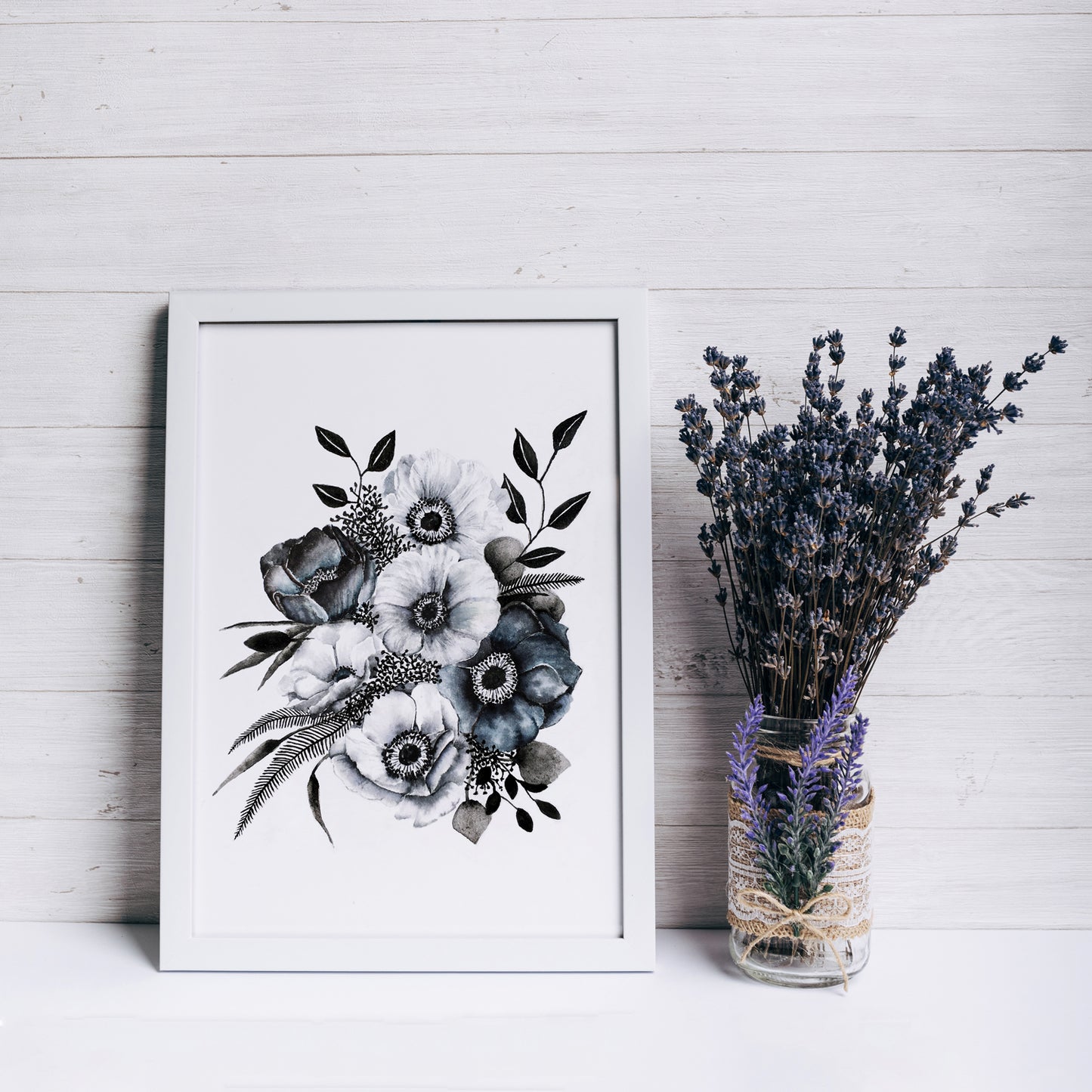 Affiche de fleurs anémones, art mural floral bouquet