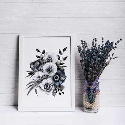 Affiche de fleurs anémones, art mural floral bouquet