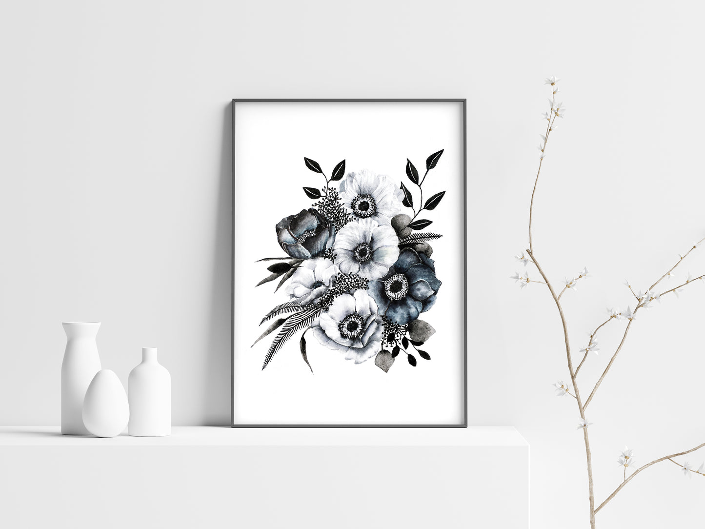 Affiche de fleurs anémones, art mural floral bouquet