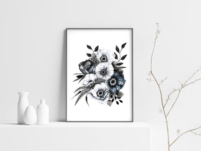 Affiche de fleurs anémones, art mural floral bouquet