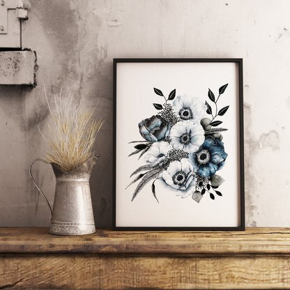 Affiche de fleurs anémones, art mural floral bouquet
