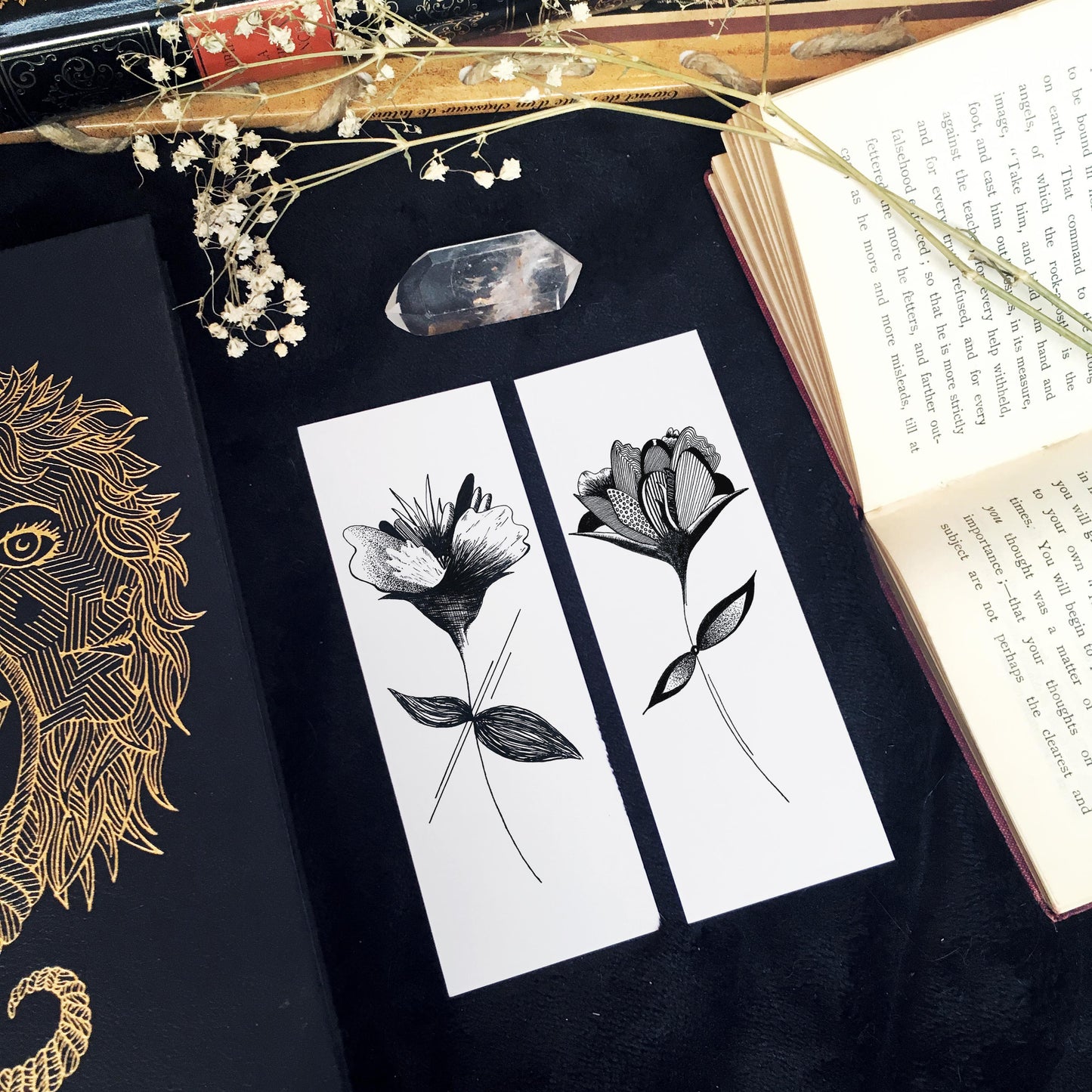 Marque Pages botaniques de plantes noir et or